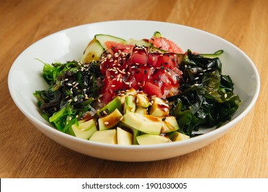 Raw Organic Ahi Tuna Poke Bowl. 