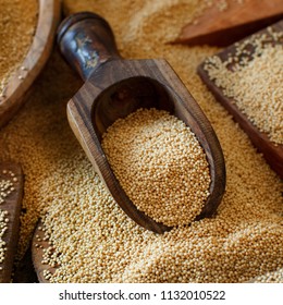 Raw Organic Amaranth Grain On A Dark Table