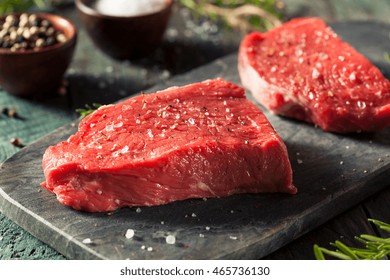 Raw Organic Grass Fed Sirloin Steak With Salt And Pepper