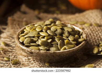 Raw Organic Pumpkin Pepita Seeds In A Bowl