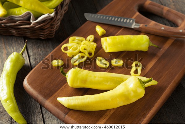 Raw Organic\
Yellow Banana Peppers Ready to\
Cut