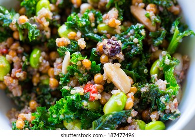 Raw Paleo Quinoa Kale Salad In A Bowl. Healthy Eating Diet Food.