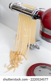 Raw Pasta Maker Robot Cut Spaghetti  Handmade White Background