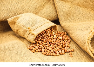 Raw Peanuts In A Ramie Sac