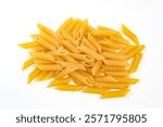 raw penne pasta isolated on white background