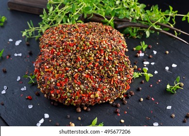 Raw Peppered Ground Beef Meat Cutlets For Burgers