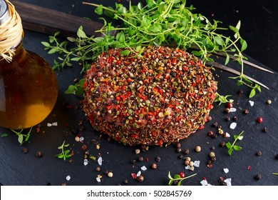 Raw Peppered Ground Beef Meat Cutlets For Burgers