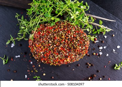 Raw Peppered Ground Beef Meat Cutlets For Burgers