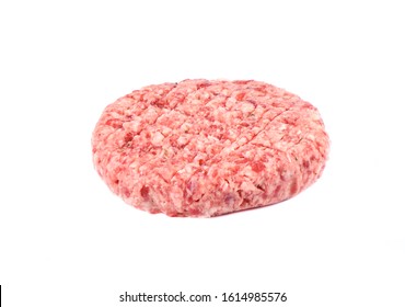 Raw Pink Beef Cutlet Isolated On A White Background.