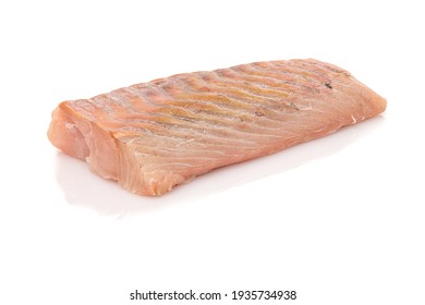 Raw Pollack Fish Loin Close-up White Isolated