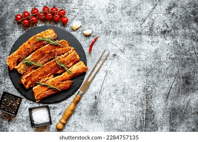 raw pork belly slices on stone background with copy space for your text - Powered by Shutterstock