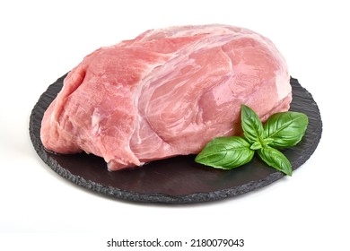 Raw pork ham, pork leg, isolated on white background - Shutterstock ID 2180079043