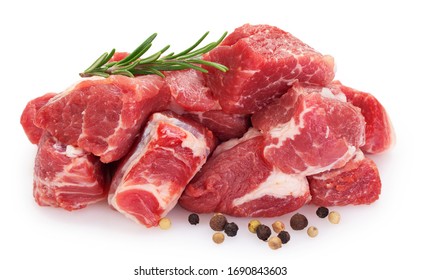 raw pork meat isolated on white background closeup