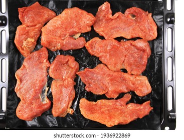 Raw Pork Meat Prepared For Grill Isolated