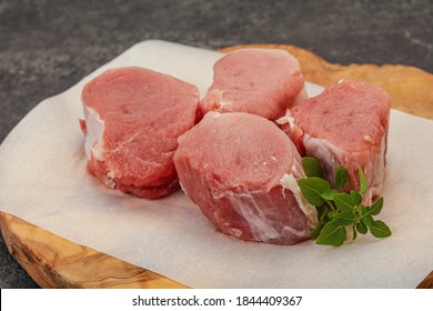 Raw Pork Medallion Served Rosemary For Cooking