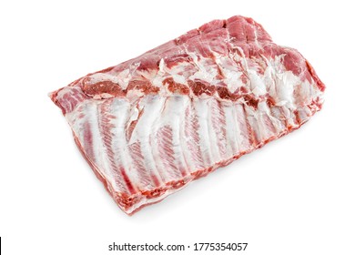 Raw pork ribs. Raw meat, Whole raw pork ribs. Raw pork meat - spare ribs or belly. Fresh meat and ingredients. Butchery, market. isolated on white background - Powered by Shutterstock