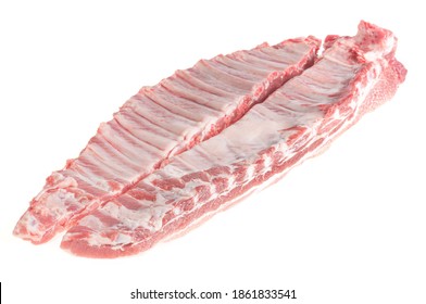 Raw pork ribs. Raw meat, Whole raw pork ribs. Farm and cooking concept. Meat shop. Fresh meat and ingredients. Butchery, market. isolated on white background