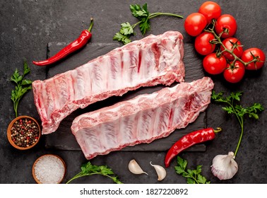 Raw Pork Ribs On A Stone Background