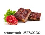 Raw pork ribs pieces, isolated on white background