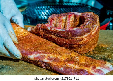 Raw Pork Ribs With A Spices (rub) For BBQ.