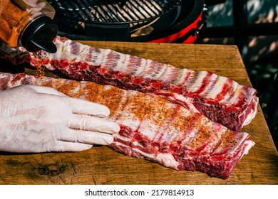 Raw Pork Ribs With A Spices (rub) For BBQ.