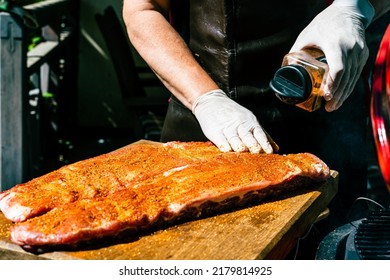 Raw Pork Ribs With A Spices (rub) For BBQ.