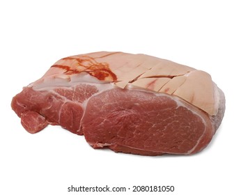 Raw Pork Shoulder With Skin For Roast Pork Isolated On White Isolated Background