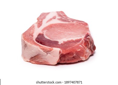 Raw Pork Steak Isolated On White Background. 