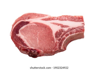 Raw Pork Steak Isolated On White Background. 