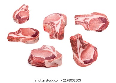 Raw Pork Steak Isolated On White Background. 