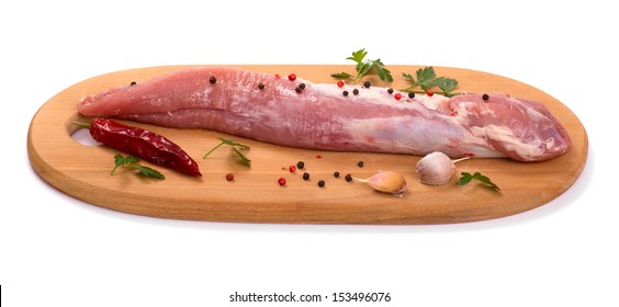 Raw Pork Tenderloin Isolated On White