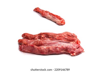 Raw Pork Tenderloin Isolated On A White Background.  Fresh Meat.