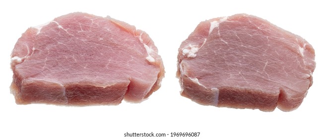 Raw Pork Tenderloin (sirloin) Steaks (chunks), Juicy And Fresh. Isolated On White Background.