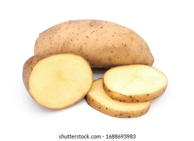 Raw potato slice isolated on white background