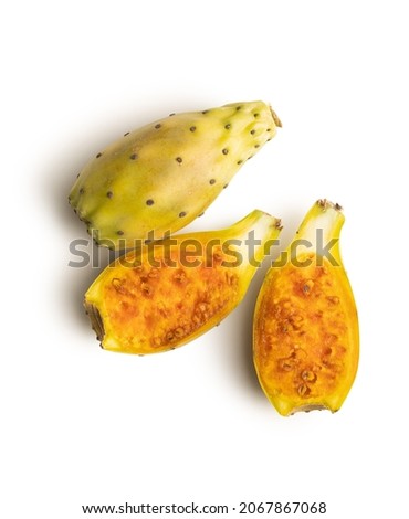 Raw prickly pears. Opuntia or indian fig cactus isolated on white background.