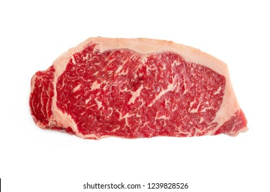 Raw Prime Boneless Beef Loin New York Strip Steak Isolated On White Background