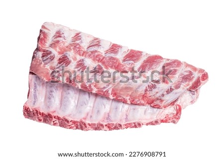 Raw rack of pork spare ribs. Isolated on white background