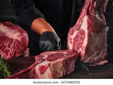 Raw Red Grass Fed Tomahawk Steaks with Rosemary - Powered by Shutterstock