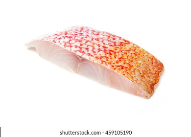 Raw Red Snapper Fish Fillet Isolated On A White Studio Background.