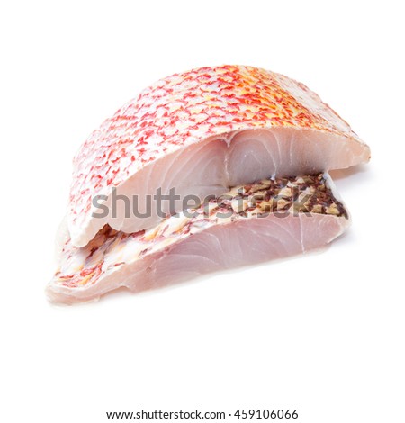 Raw Red Snapper fish fillets isolated on a white studio background.