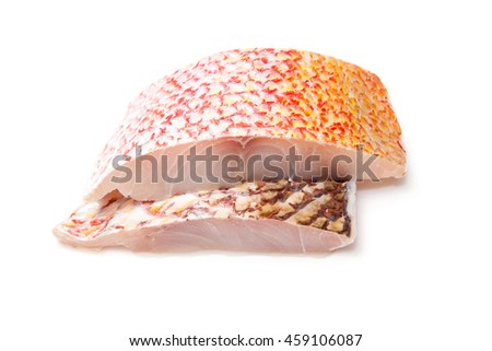 Raw Red Snapper fish fillets isolated on a white studio background.