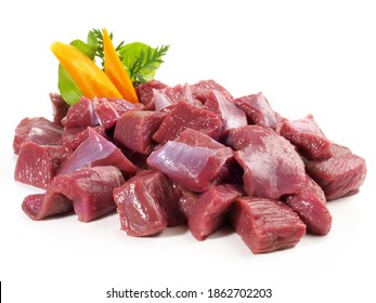 Raw Roe Deer Ragout - Wild Game Meat Isolated