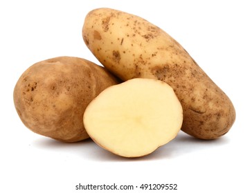 Raw Russet Potatoes Isolated on White - Shutterstock ID 491209552
