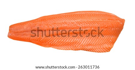 raw salmon fillet isolated over white background 