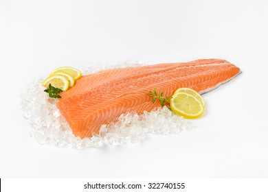 Raw Salmon Fillet On Ice