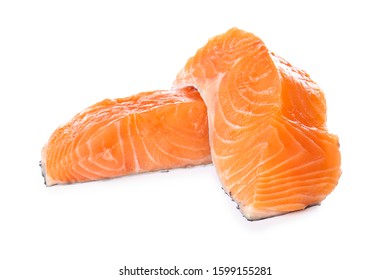 Raw Salmon Fillet On White Background