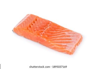 Raw Salmon Piece Isolated On White Background