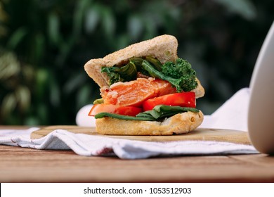 Raw Salmon Sandwich In Squared Artisan Bread