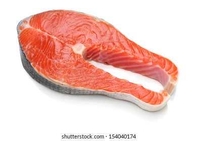 Raw Salmon Steak Isolated On White Background