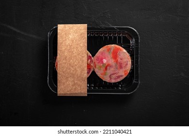 Raw Salmon And Tuna Fillets In Vacuum Packaging. Logo Concept And Mockup For Fresh Fish